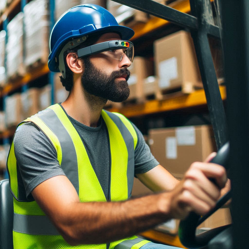 warehouse worker with Google Glass warehouse worker with Google Glass